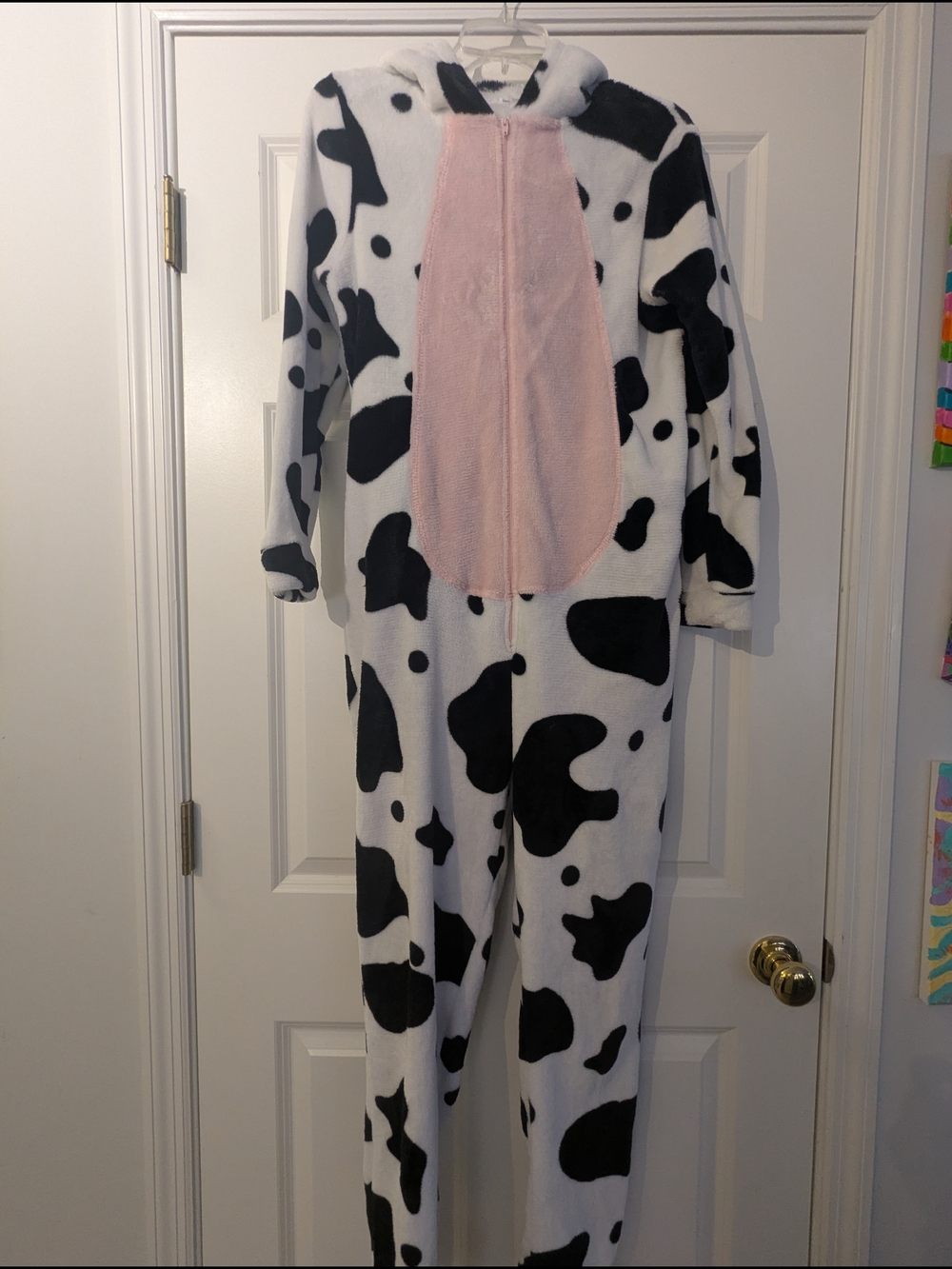 Secret Treasures Cow Print Plush Onesie with Pink Front Panel